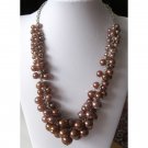 Brown pearl cluster necklace chunky fashion jewelry {1571N}