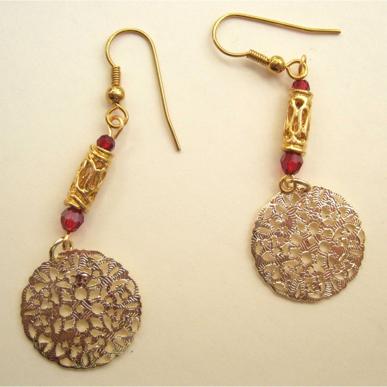 Red and gold earrings fashion drop jewelry {1370E}