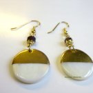Gold drop earrings with mother of pearl and red glass bead fashion earrings #3185 Lucine Designs