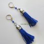 Blue tassel earrings silver boho jewelry