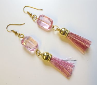 Pink tassel earrings boho statement jewelry one of a  kind Lucine Designs No.3186E