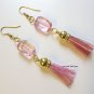 Pink tassel earrings boho statement jewelry one of a  kind Lucine Designs No.3186E