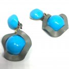 Blue and grey clip on earrings- vintage boutique jewelry
