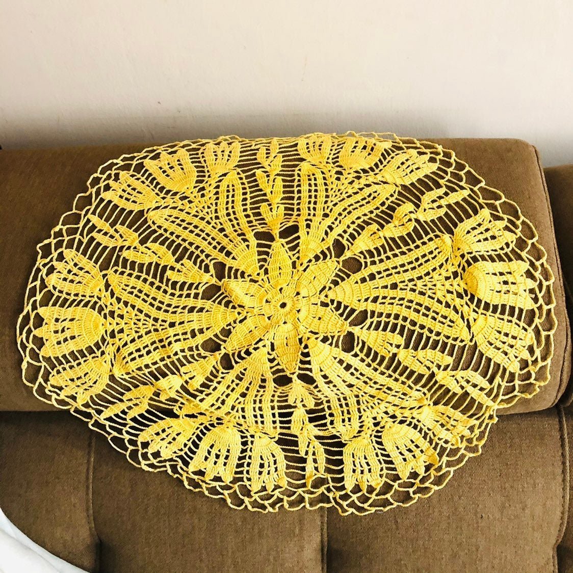Vintage: Yellow handmade crochet doily
