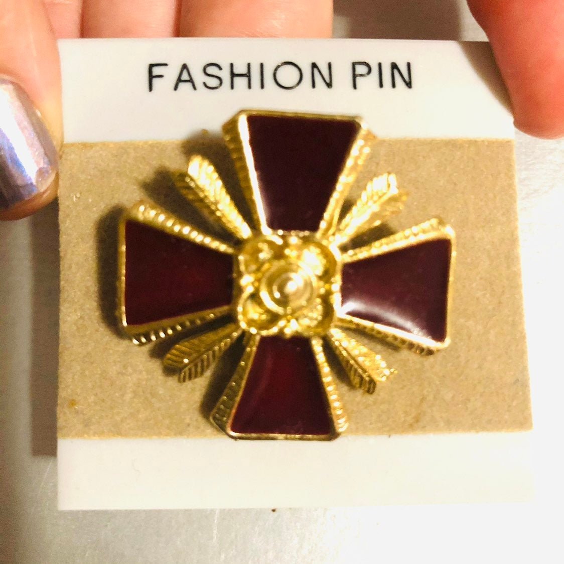 Vintage burgundy cross pin
