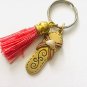 Handmade keychain with vintage slippers charm and pink tassel, home and car, 7043k gifts,