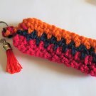 Handmade keychain tricolor, red, blue, orange crochet, home and car, 7029k gifts,
