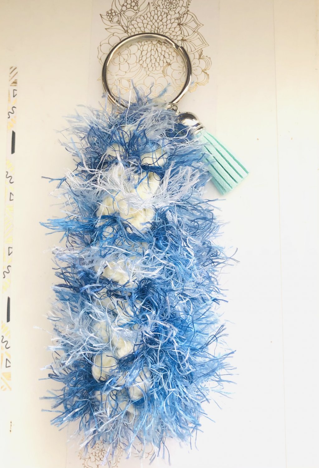Handmade blue crochet keychain , home and car, 7040k gifts,