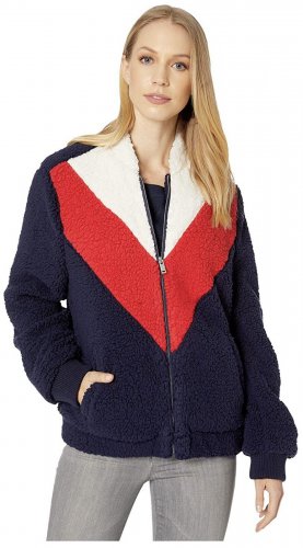 UGG Annalise Teddy Sherpa Soft Jacket Red Navy Cozy MSRP $150 NEW Small