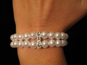 Double Strand Pearl Bracelet with Antique Spacer Bridal Jewelry