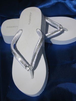 White Wedge Bridal Flip Flops - Wedding Flip Flops - Bridal Sandals Rhinestone White Wedge