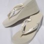 Ivory Wedge Flip Flops Wedding Sandals withCrystals and Rhinestones