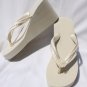 Ivory Wedge Flip Flops Beach Wedding Sandals with Pearls and Flower