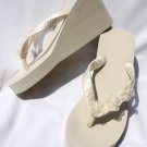 Ivory High Wedge Flip Flops Beach Wedding Sandals with Flowers