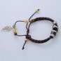 Pretty Vintage Adjustable String of Beads Leaf Pendant Leather Bracelet