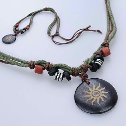 Fashion Vintage Adjustable Tri-Rope Necklace with Flame Sun Pattern Pendant