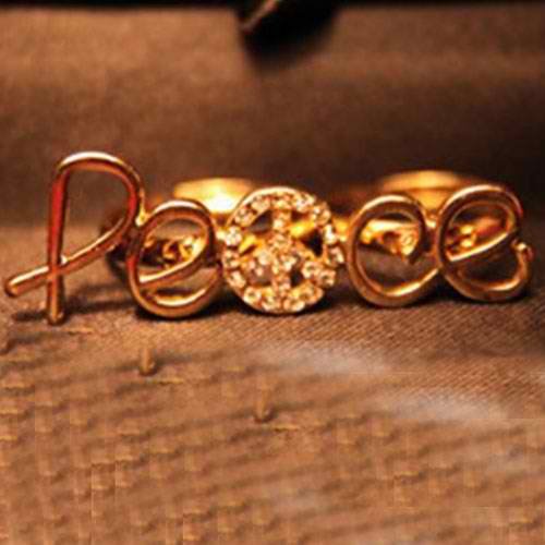 Fashion Peace Symbol Design Rhinestone Dual-finger Ring