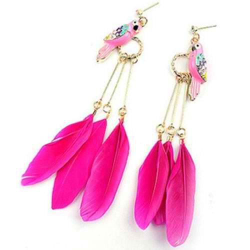 Pretty Cute Bird Long Feather Tassels Ear Studs Earrings-Random Color