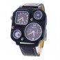 Oulm Genuine Leather Wrist Watch with Dual Quartz Movement/Compass/Thermometer for Man-Brown Dial