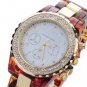 Quartz Movement/Rhinestone Decoration/Acrylic Band - White Dial & Brown Band