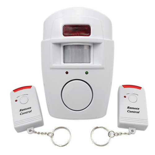 105dB Security Alarm Siren with IR Motion Detector and Dual Arm/Disarm Remote Keychains