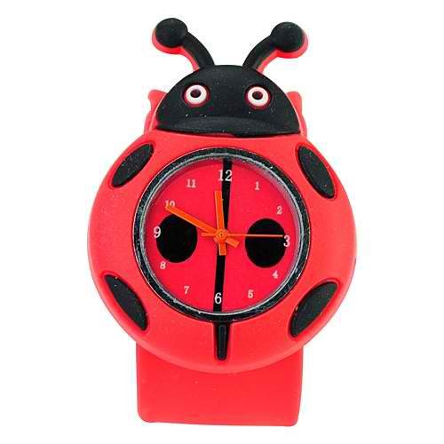 Stylish Slap-on Adorable Coccinella septempunctata shaped Dial Silicone Quartz Wrist Watch