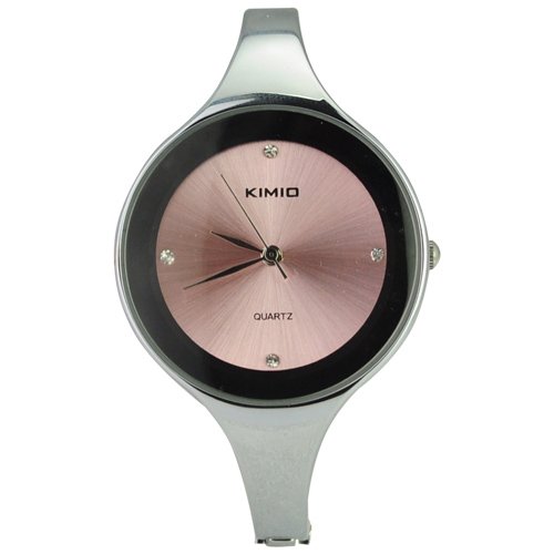 Simple Woman's Quartz Movement Bracelet Watch with Round Dial-Pink dial