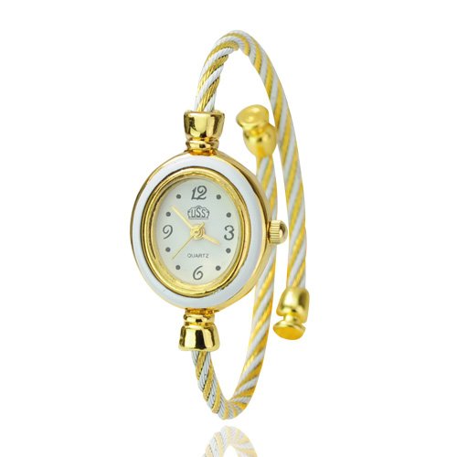 Round Dial Metal Bracelet Band Quartz Movement Wrist Watch - White