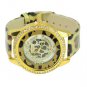 Geneva Stylish Leopard PU Wristband Watch with Metal Round dial Clear Crystals