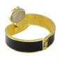 Metal Hinge Bracelet Quartz Movement Wrist Watch Set with Rhinestone