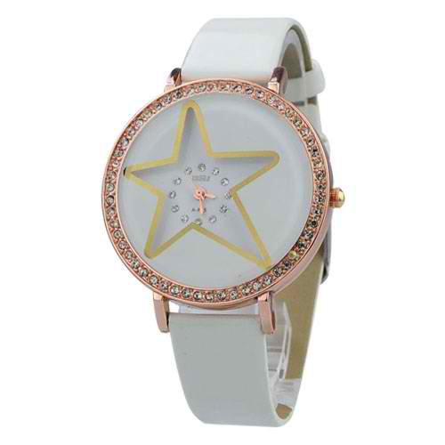 Rhinestones Decorated Lady's Wristwatch with PU leather Band
