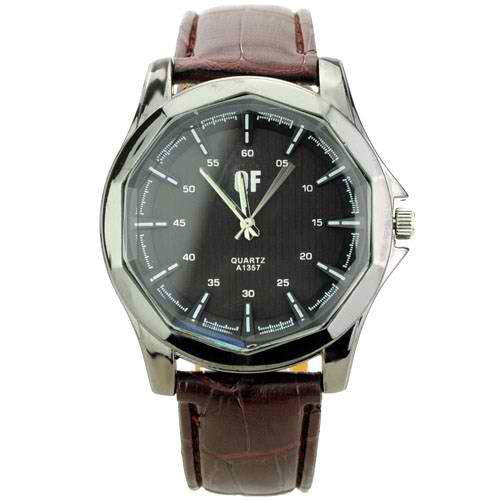 Elegant PU Leather Band Round Dial Waterproof and Stainless Steel Back Watch