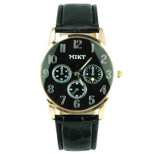 Fashion Compact Round Dial Leather Wristband Wrist Watch