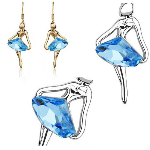 Graceful Ballet Girl Dancer Blue Crystal Ear Earrings