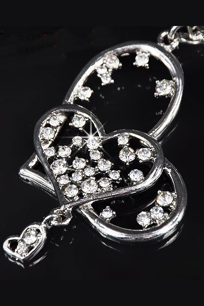Long Rhinestone Necklace with Double Heart