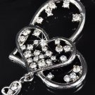 Long Rhinestone Necklace with Double Heart