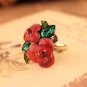 Dripped-oil Flower And Leaf Ring With Jewel-bordered Diamond