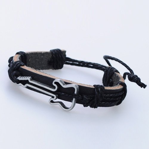 Vintage Adjustable Guitar Pattern Leather Bracelet