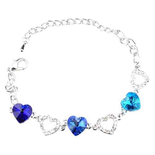 Handmade Rhinestone Crystal Heart Bracelet for Woman-Blue and green