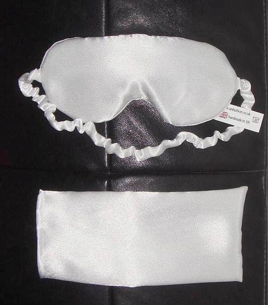 --SOFT PADDED WHITE SATIN SLEEP MASK blindfold travel--