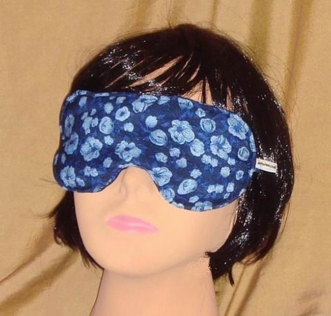 --Soft Padded Eye Sleep Mask Migraine Relief Blue Flowers--
