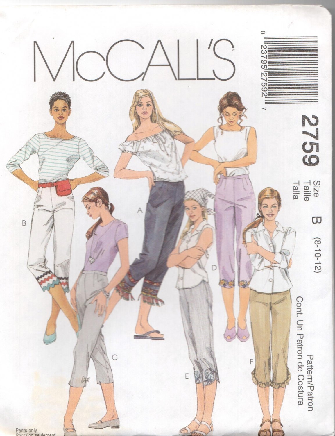 McCall's Sewing Pattern 2759 - Misses' Capri Pants (4-8, 8-12)