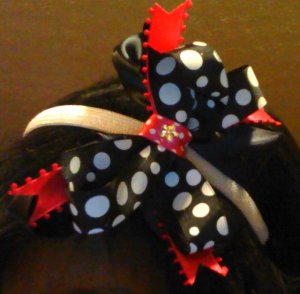 Spunky Black w-White Dots and Hot Pink Headband bow