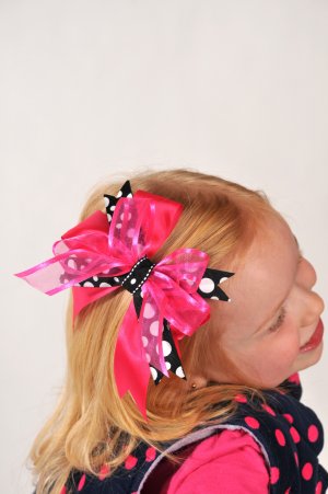 Spunky Hot Pink and Black w-White Dots Bow