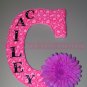 HOT PINK CHEETAH w RHINESTONE CENTER FLOWER | initial letters and names