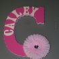 HOT PINK w White RicRac and RHINESTONE CENTER FLOWER | initial letters and names
