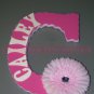 HOT PINK w White RicRac and RHINESTONE CENTER FLOWER | initial letters and names