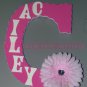 HOT PINK w White RicRac and RHINESTONE CENTER FLOWER | initial letters and names