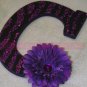 GLITTER ZEBRA STRIPES w Rhinestone Center Flower - single wooden letter