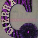 GLITTER ZEBRA STRIPES w Rhinestone Center Flower - Initial and name